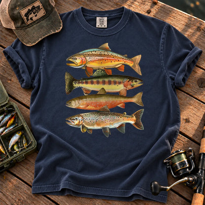 Vintage Trout Species T-Shirt in True Navy