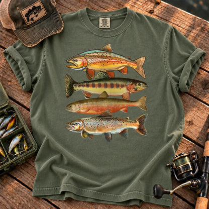 Vintage Trout Species T-Shirt in Moss