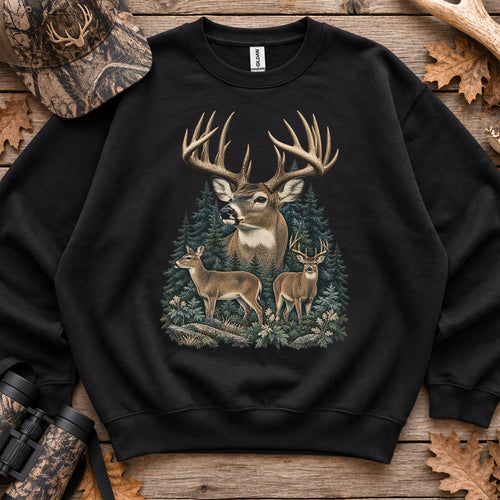 Vintage Whitetail Deer Family Sweatshirt in Black