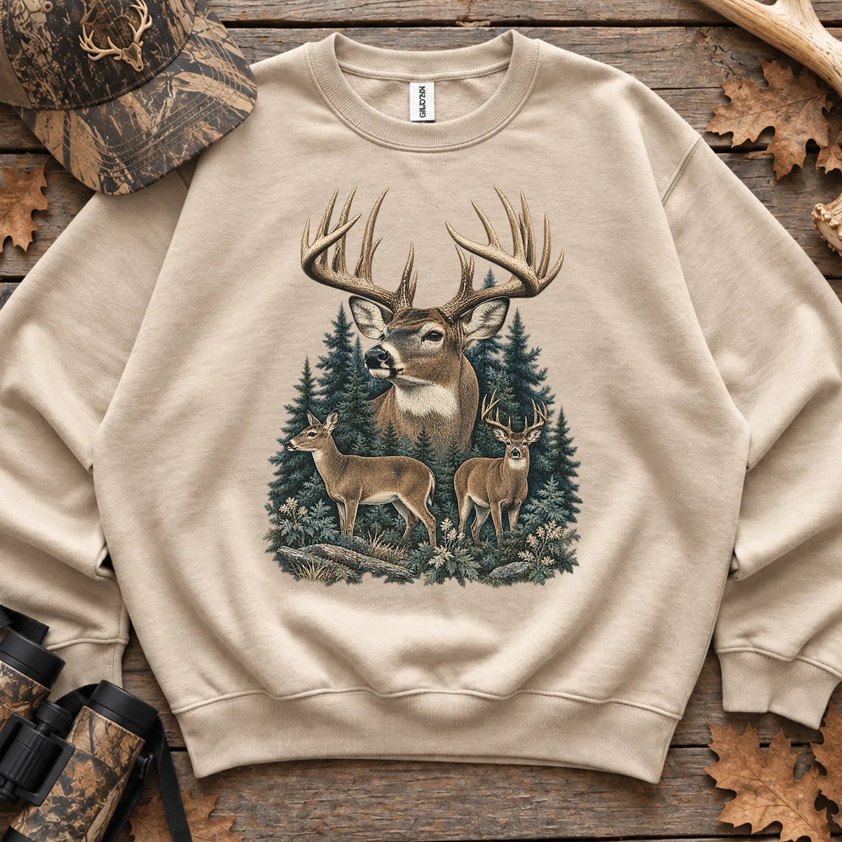 Vintage Whitetail Deer Family Sweatshirt in Sand