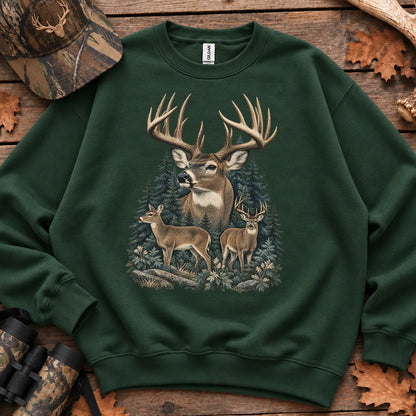 Vintage Whitetail Deer Family Sweatshirt in Forest Green