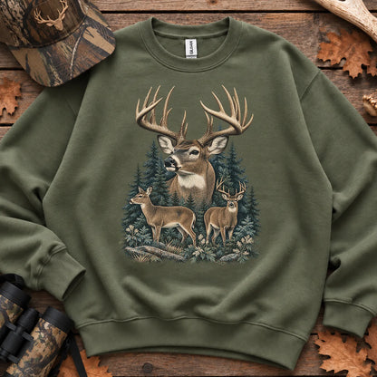 Vintage Whitetail Deer Family Sweatshirt in Military Green