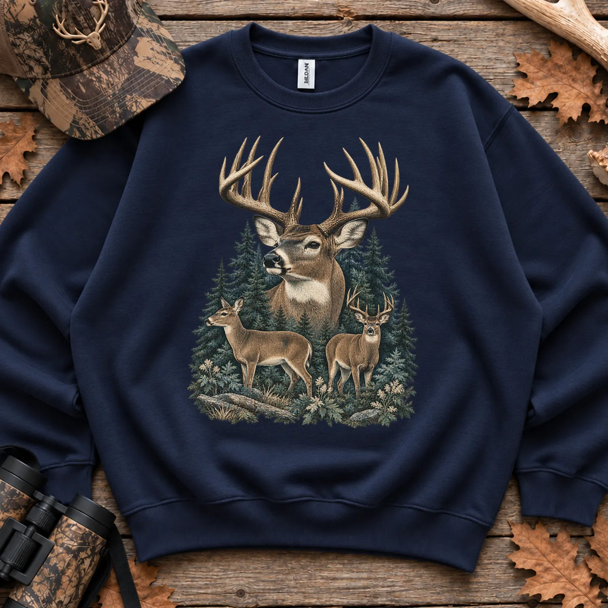 Vintage Whitetail Deer Family Sweatshirt in Navy