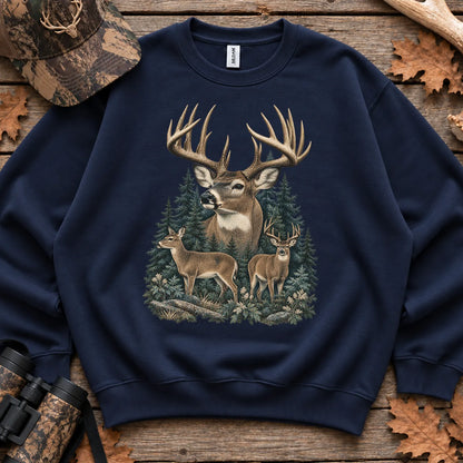 Vintage Whitetail Deer Family Sweatshirt in Navy