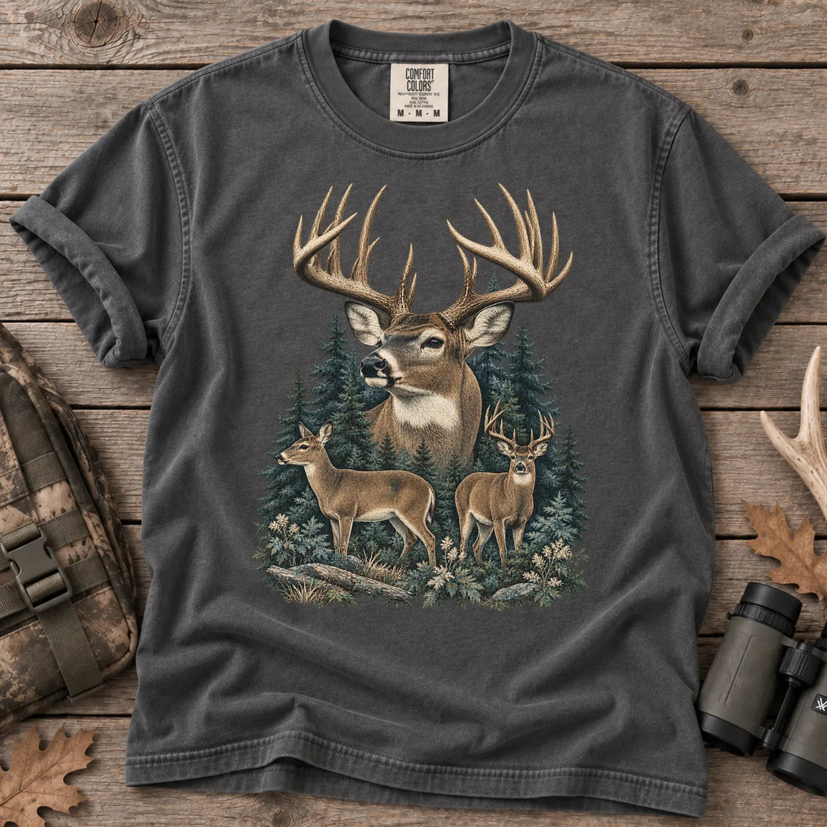 Vintage Whitetail Deer Family T-Shirt in Pepper
