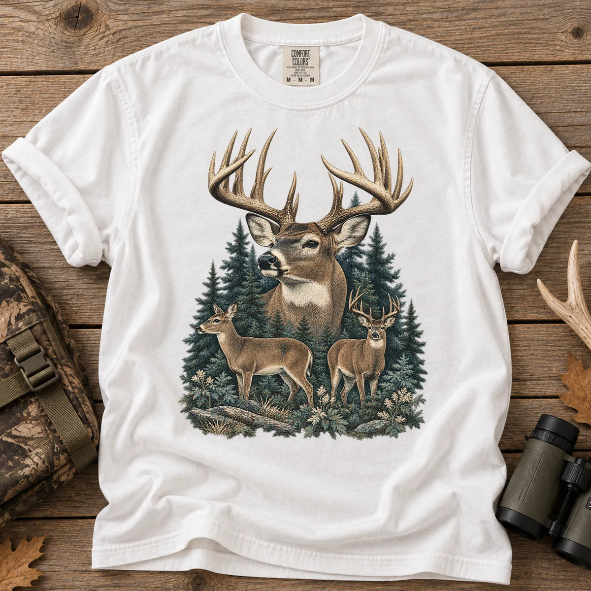 Vintage Whitetail Deer Family T-Shirt in White
