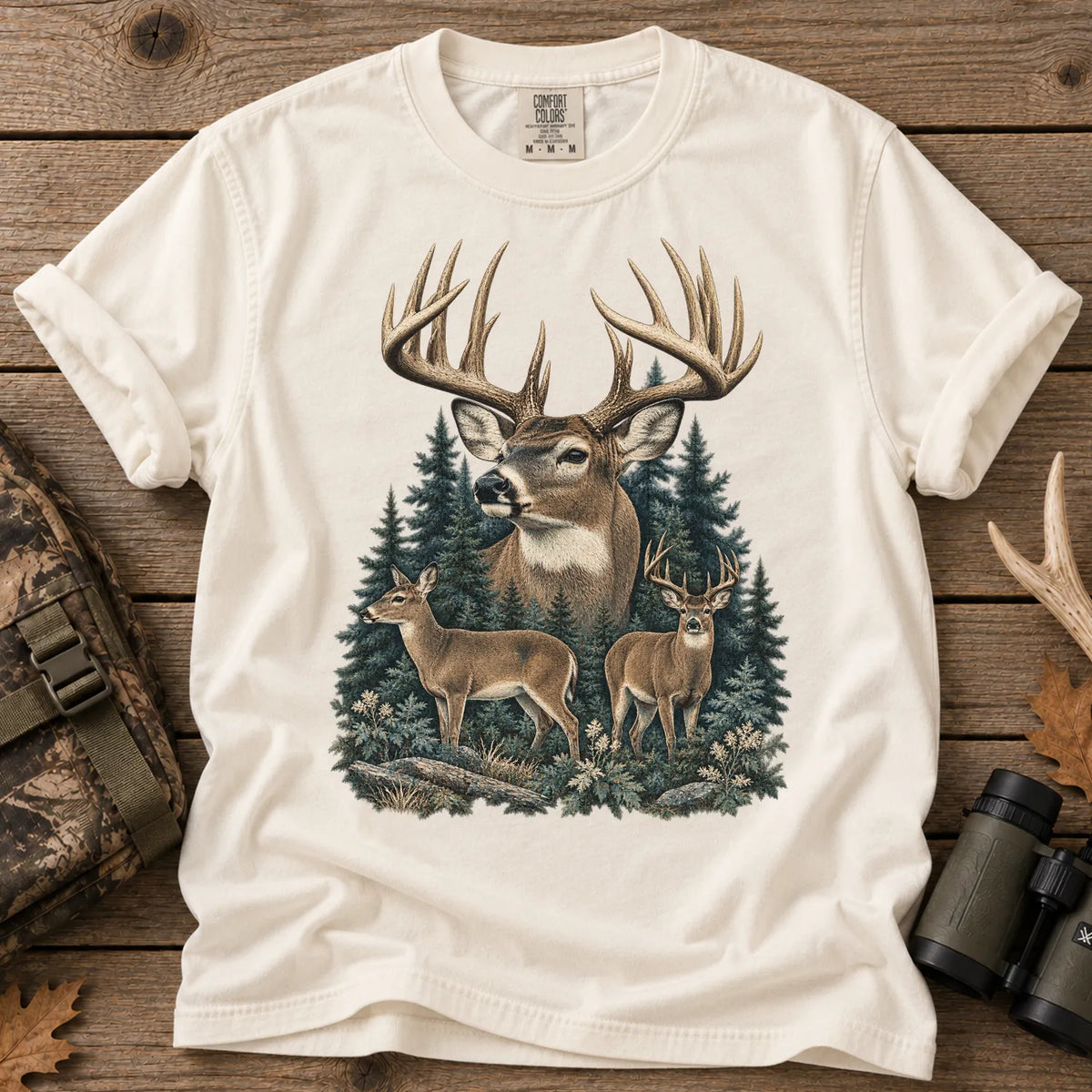 Vintage Whitetail Deer Family T-Shirt in Ivory