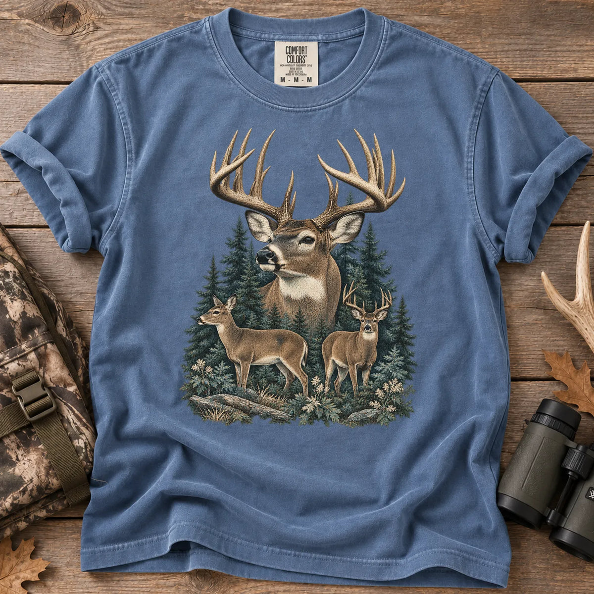 Vintage Whitetail Deer Family T-Shirt in Blue Jean