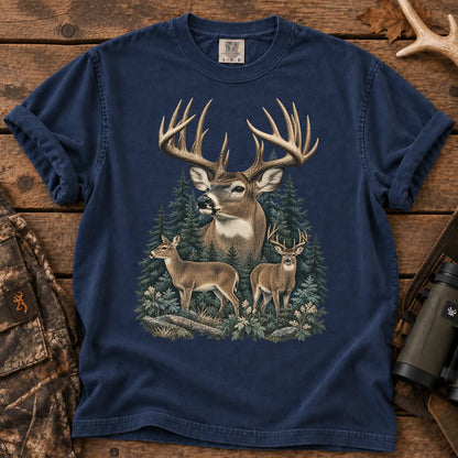 Vintage Whitetail Deer Family T-Shirt in True Navy