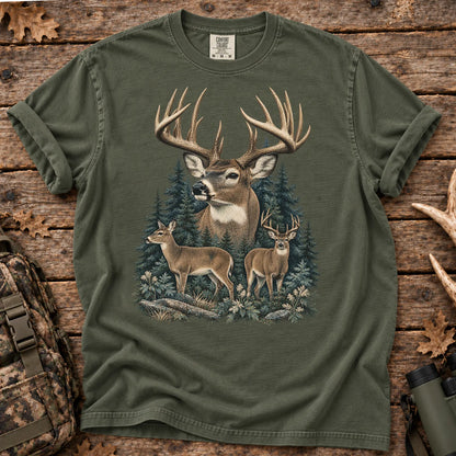 Vintage Whitetail Deer Family T-Shirt in Moss