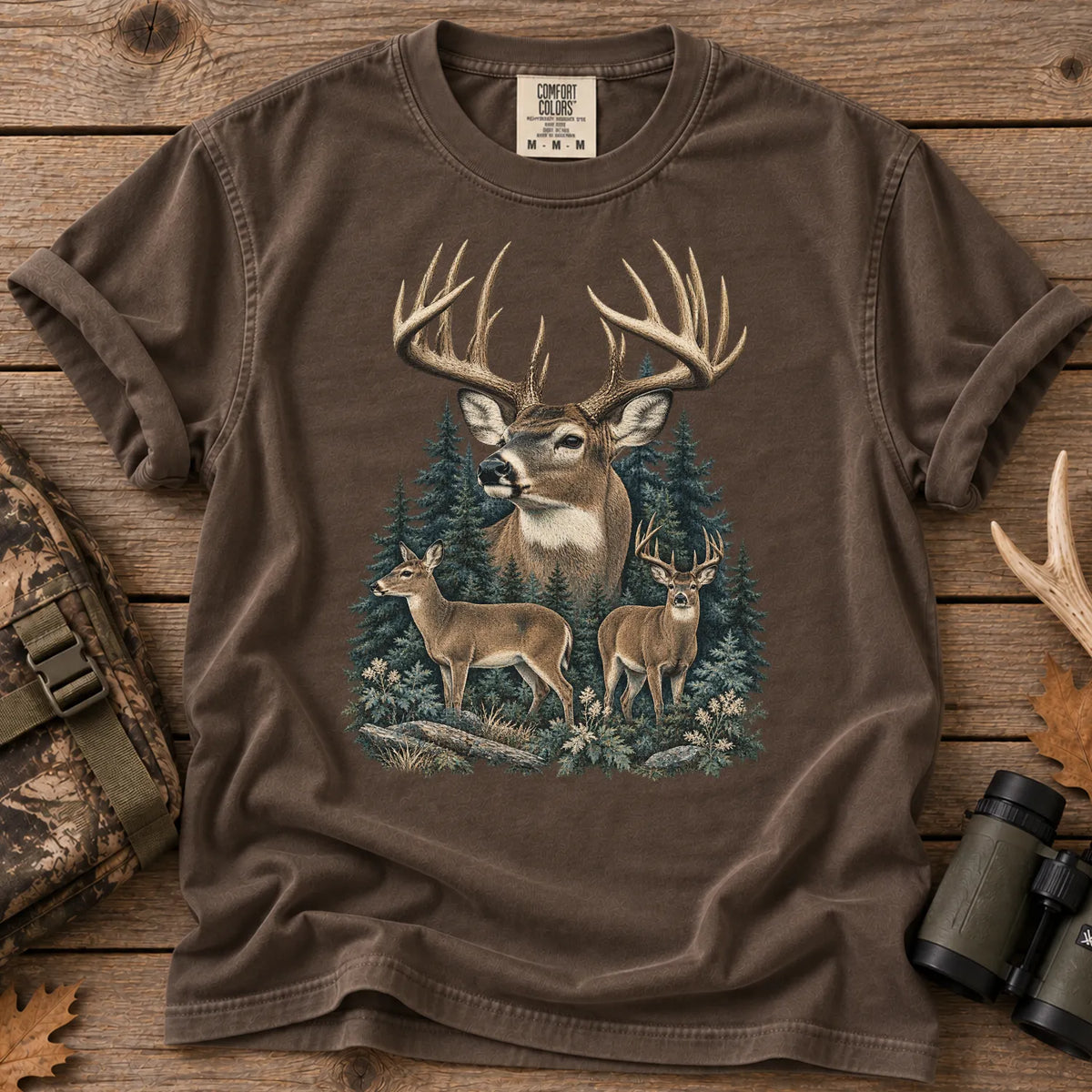 Vintage Whitetail Deer Family T-Shirt in Espresso