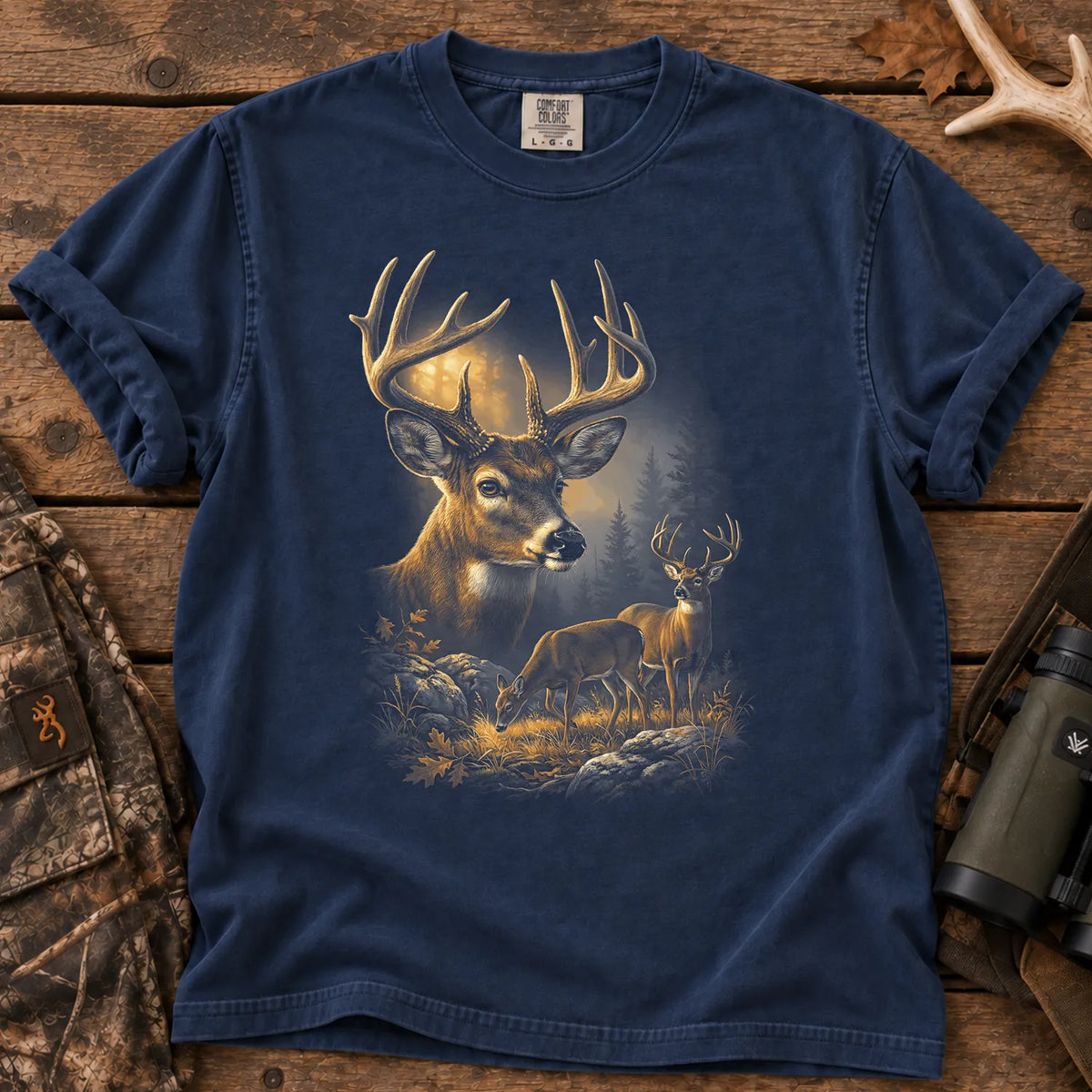 Vintage Whitetail Deer T-Shirt in True Navy