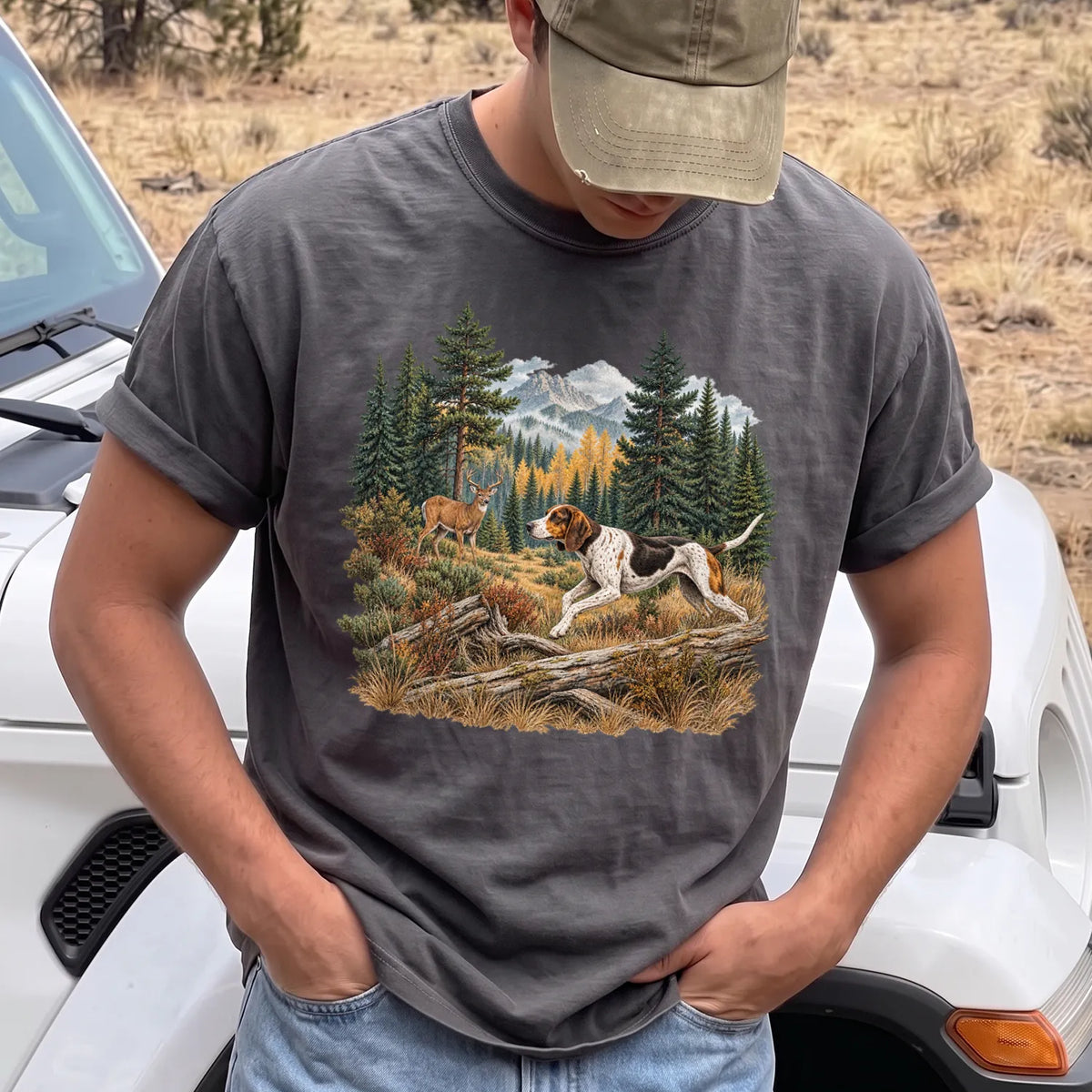 Walker Hound Running T-Shirt Men model in Pepper