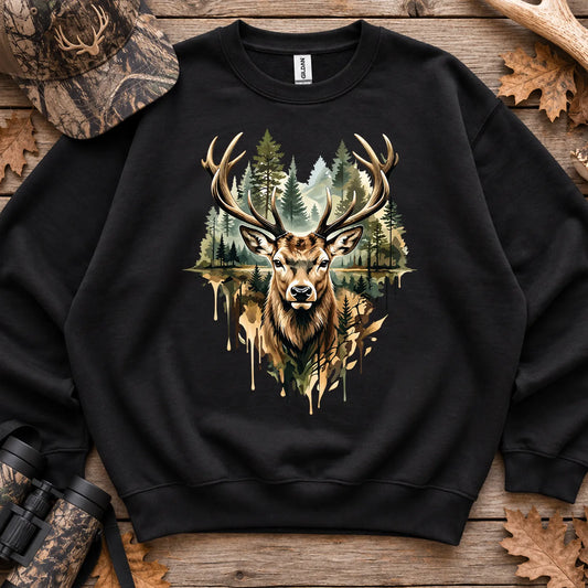 Watercolor Deer Forest Sweatshirt in Black