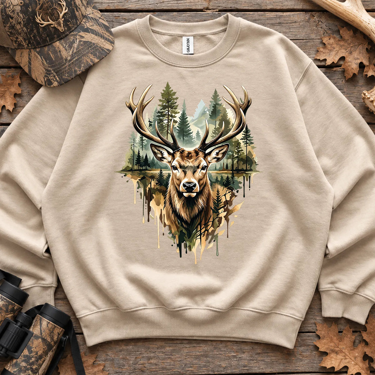 Watercolor Deer Forest Sweatshirt in Sand