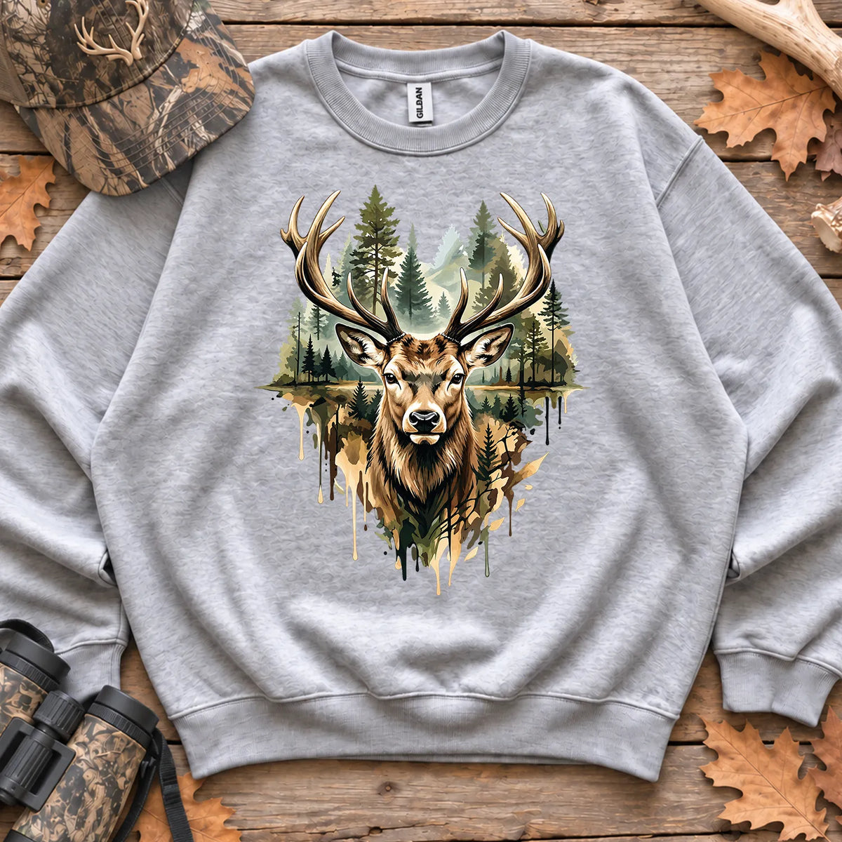 Watercolor Deer Forest Sweatshirt in Sport Grey
