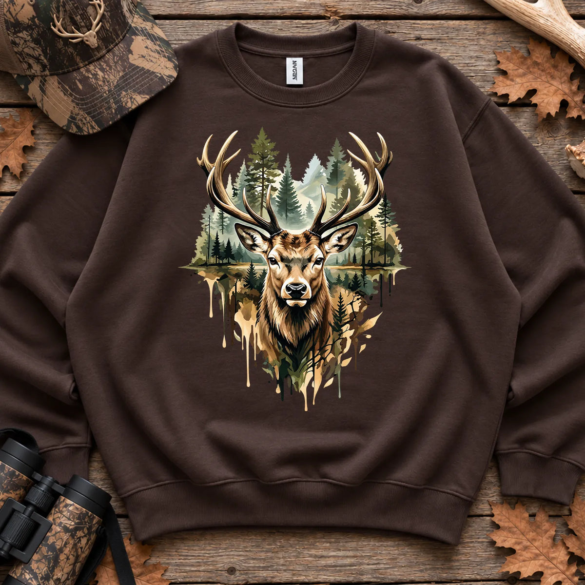 Watercolor Deer Forest Sweatshirt in Dark Chocolate
