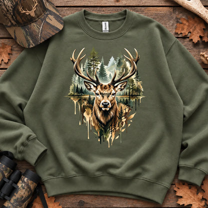 Watercolor Deer Forest Sweatshirt in Military Green