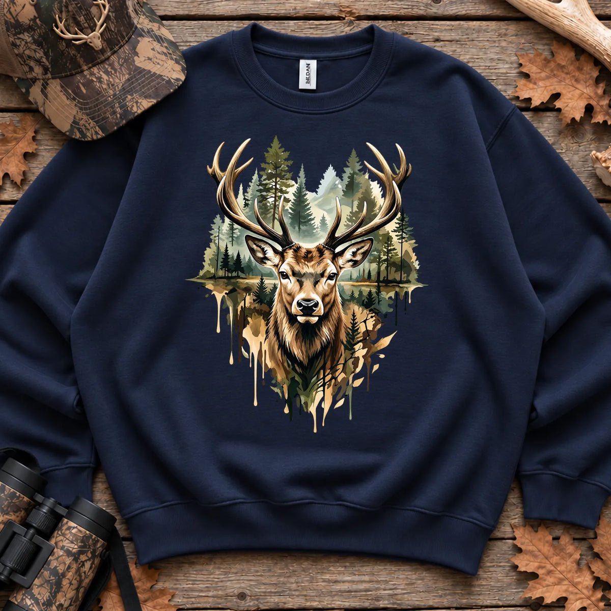 Watercolor Deer Forest Sweatshirt in Navy