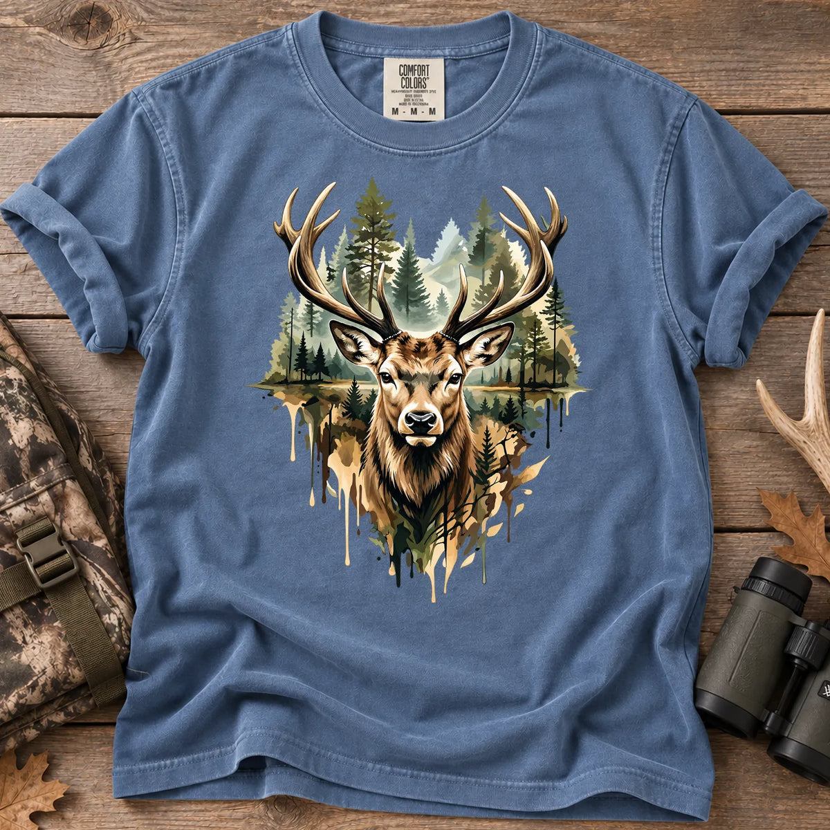 Watercolor Deer T-Shirt in Blue Jean