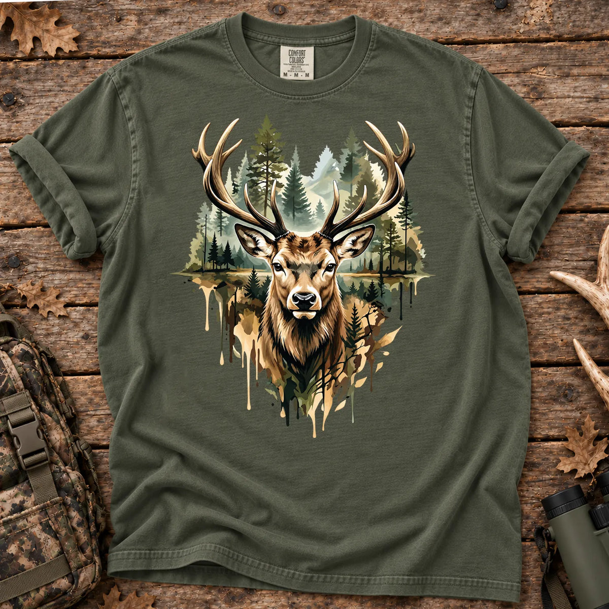 Watercolor Deer T-Shirt in Moss