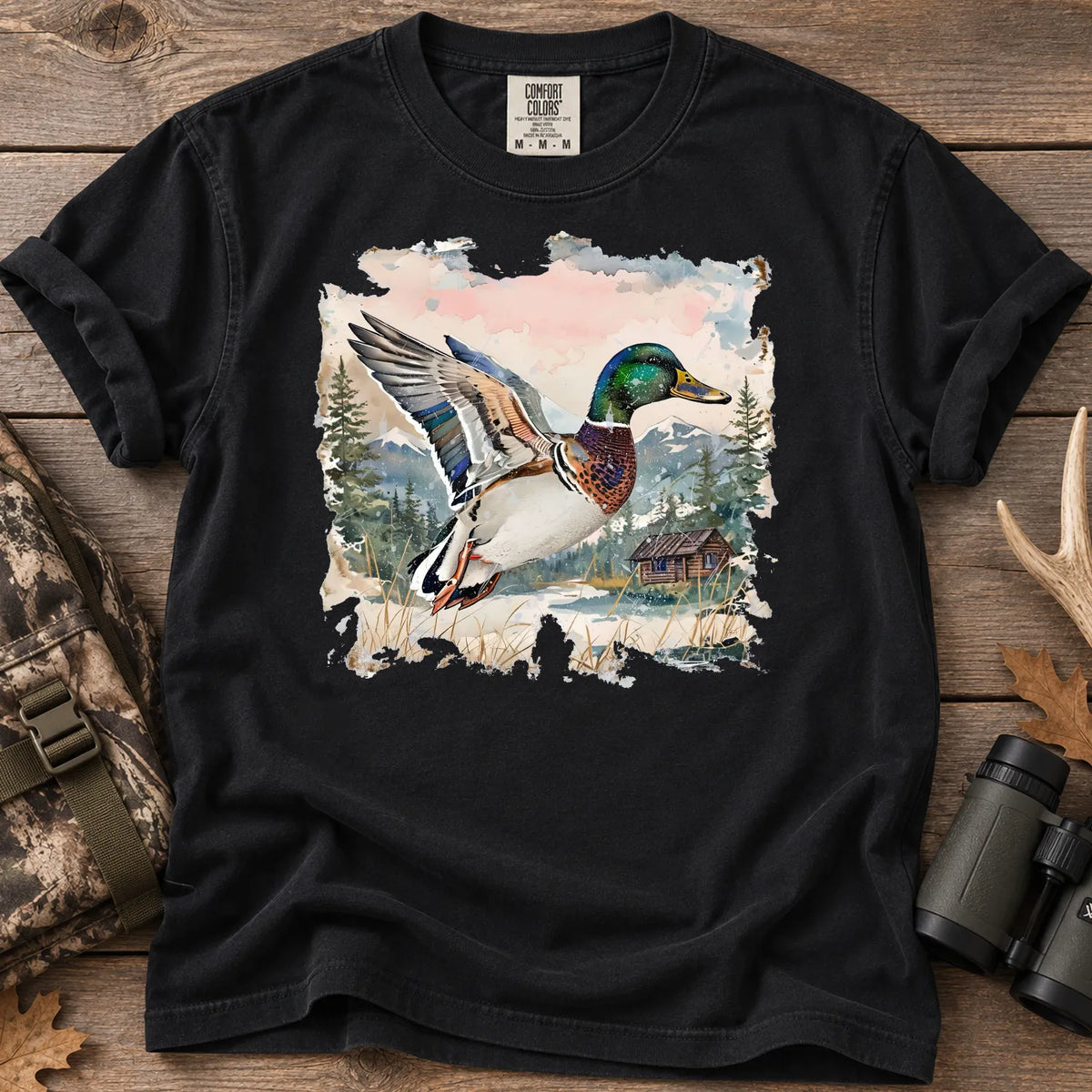 Watercolor Mallard Duck T-Shirt in Black