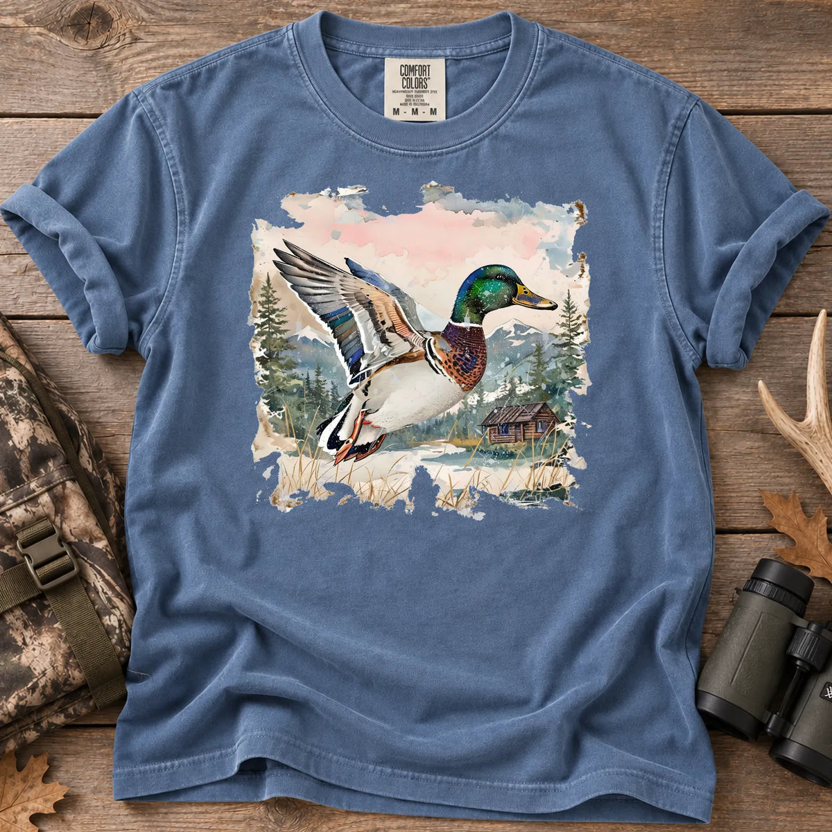 Watercolor Mallard Duck T-Shirt in Blue Jean