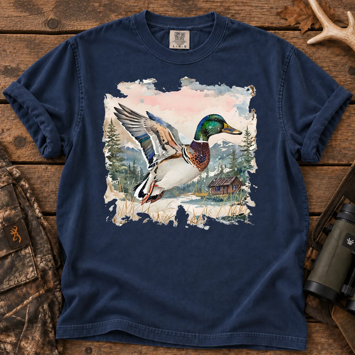 Watercolor Mallard Duck T-Shirt in True Navy