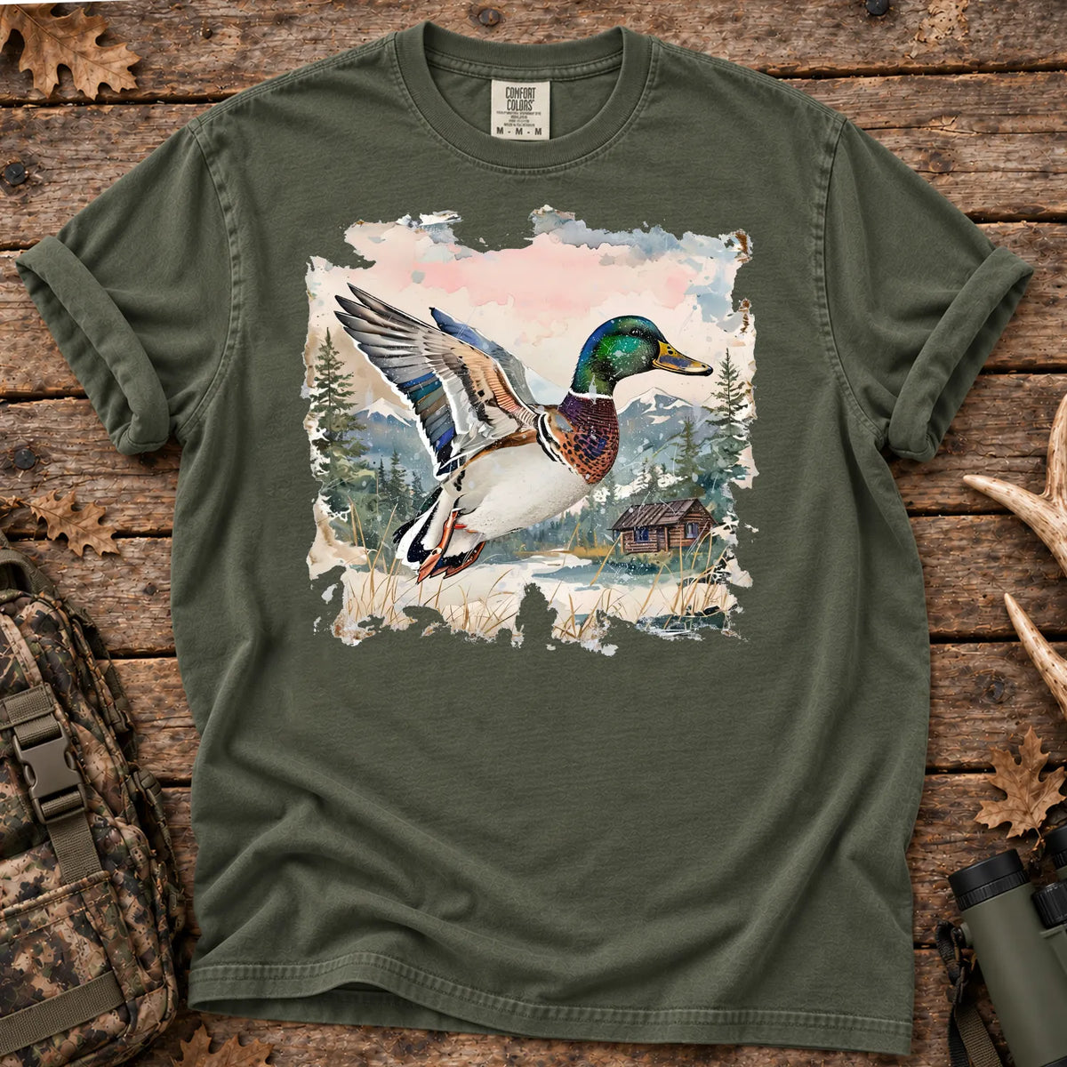 Watercolor Mallard Duck T-Shirt in Moss