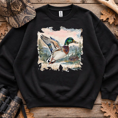 Watercolor Mallard Fall Sweatshirt in Black