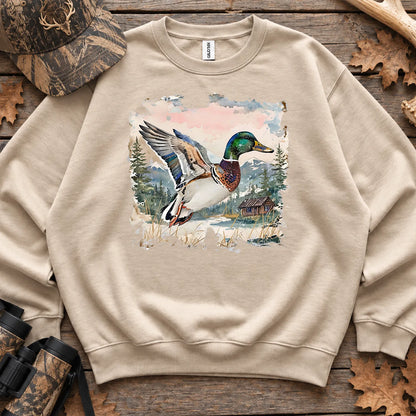 Watercolor Mallard Fall Sweatshirt in Sand