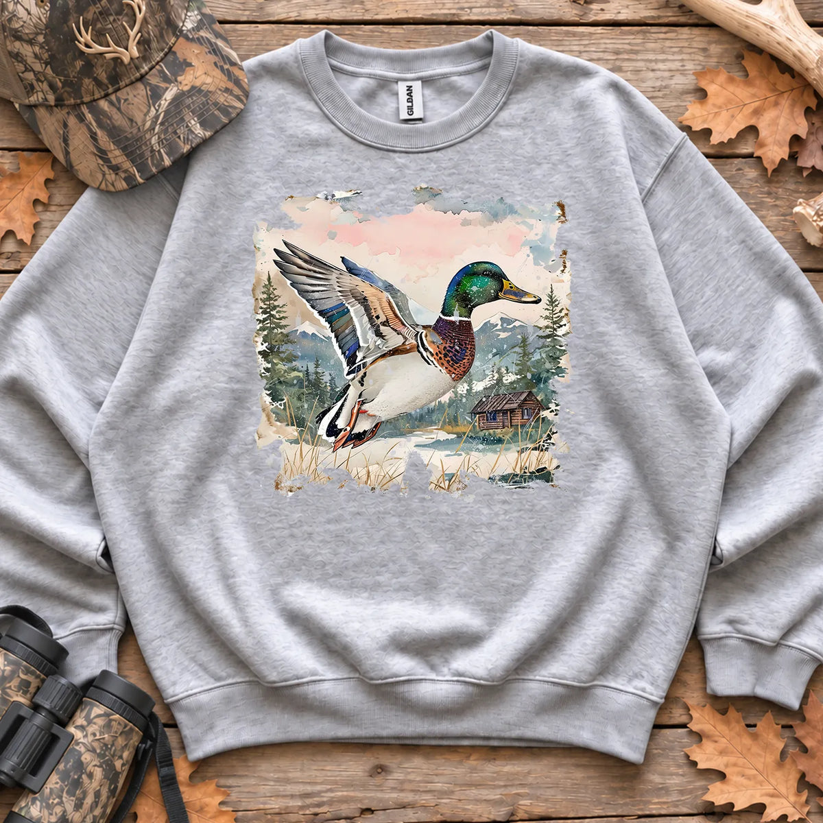 Watercolor Mallard Fall Sweatshirt in Sport Grey