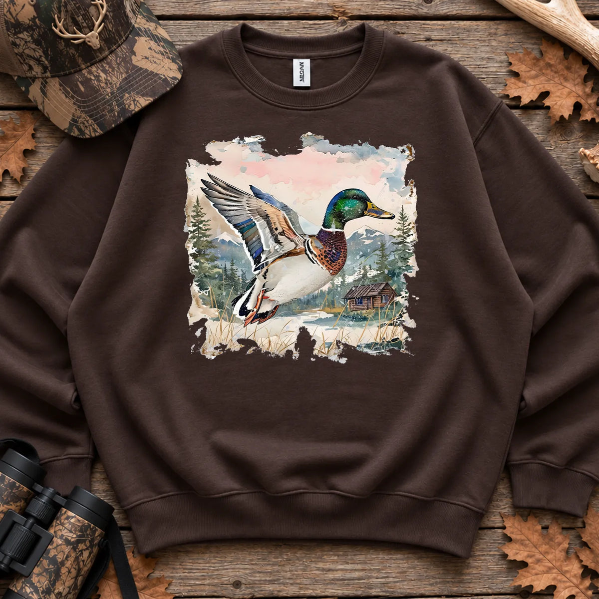 Watercolor Mallard Fall Sweatshirt in Dark Chocolate