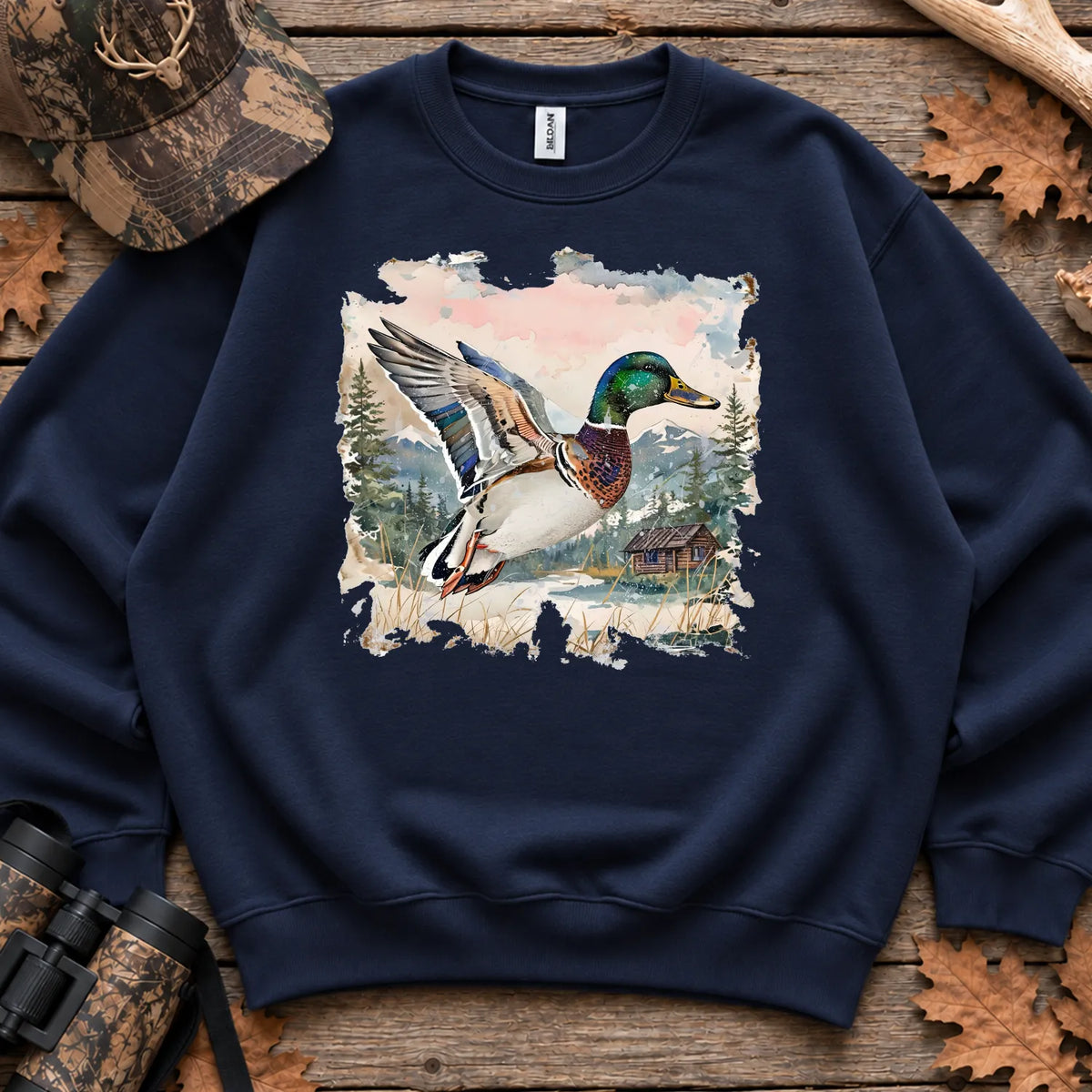 Watercolor Mallard Fall Sweatshirt in Navy