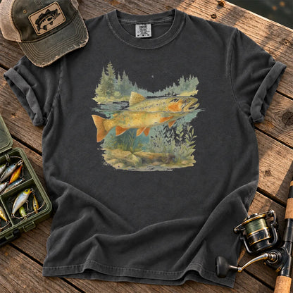 Watercolor Trout Forest T-Shirt in Pepper