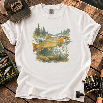 Watercolor Trout Forest T-Shirt in White
