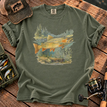 Watercolor Trout Forest T-Shirt in Moss