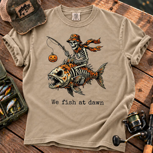 We Fish at Dawn Skeleton T-Shirt in Sandstone