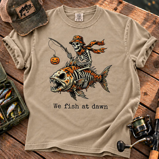 We Fish at Dawn Skeleton T-Shirt in Sandstone
