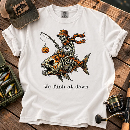 We Fish at Dawn Skeleton T-Shirt in White
