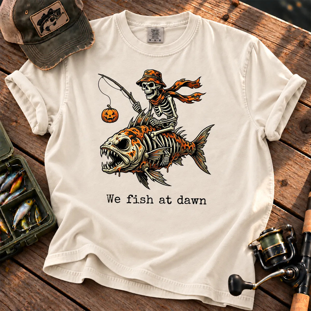 We Fish at Dawn Skeleton T-Shirt in Ivory