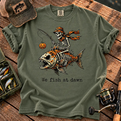 We Fish at Dawn Skeleton T-Shirt in Moss
