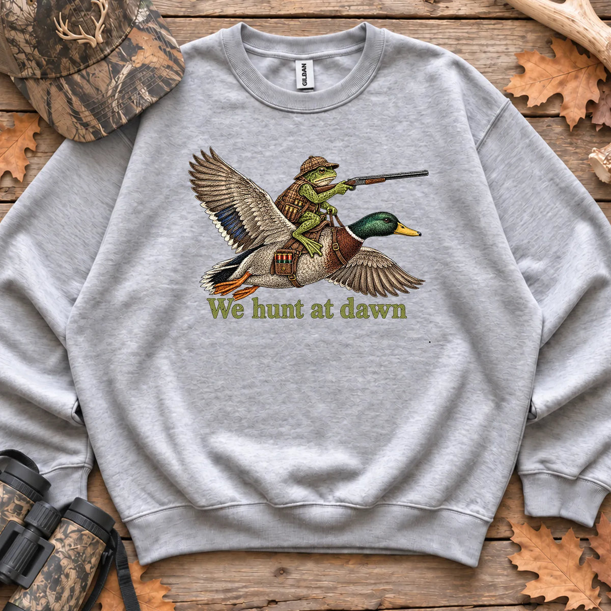We Hunt at Dawn Frog Hunter Sweatshirt in Sport Grey