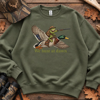 We Hunt at Dawn Frog Hunter Sweatshirt in Military Green
