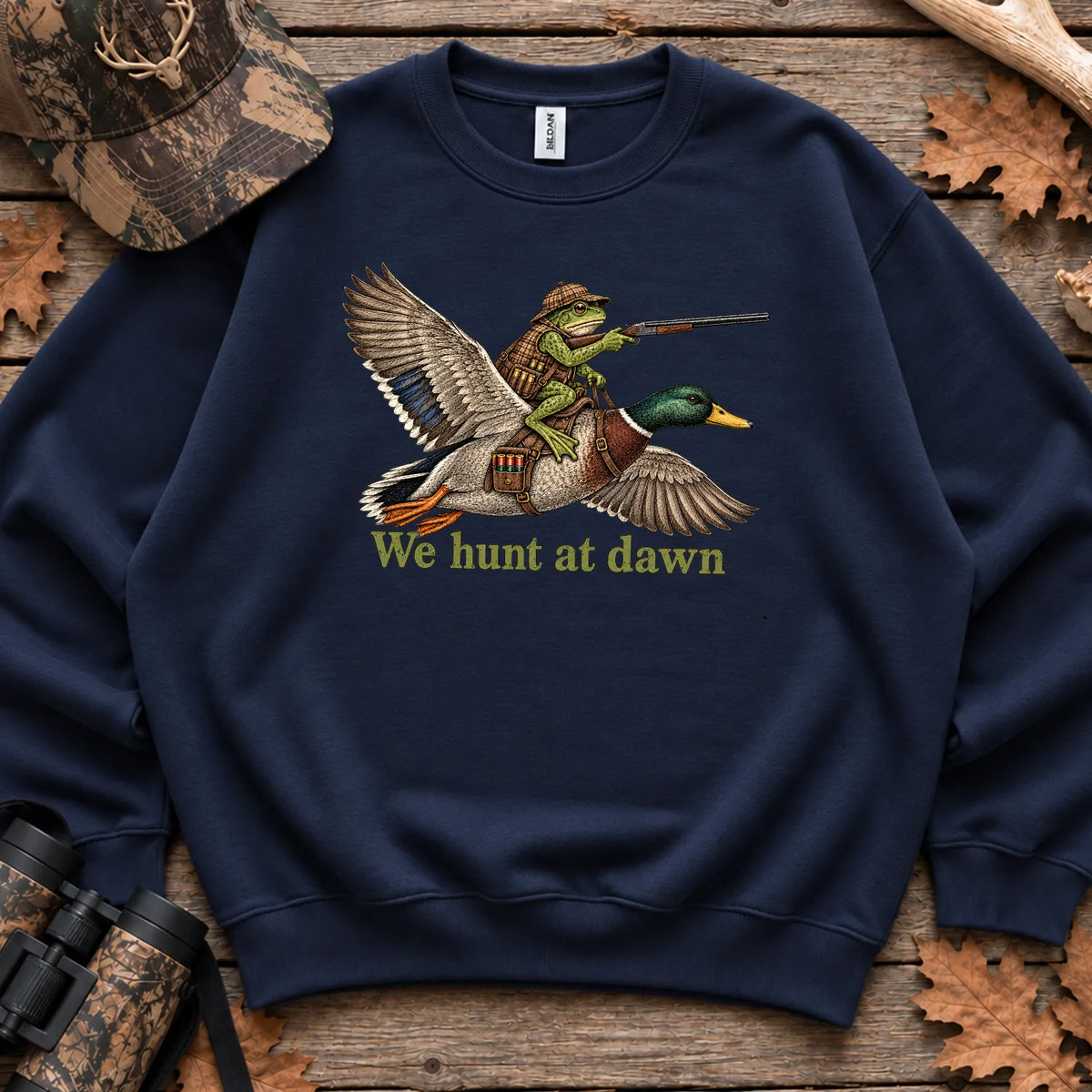 We Hunt at Dawn Frog Hunter Sweatshirt in Navy
