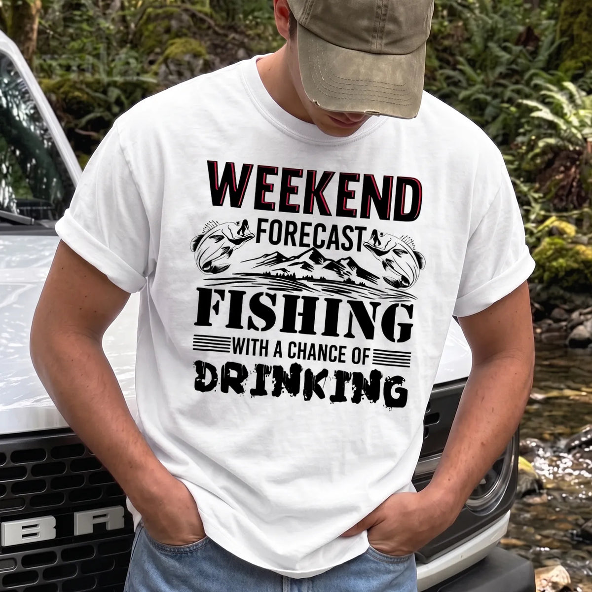Weekend Forecast Fishing T-Shirt Men model in White