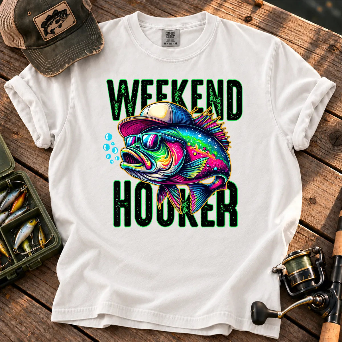 Weekend Hooker Neon Bass T-Shirt in White