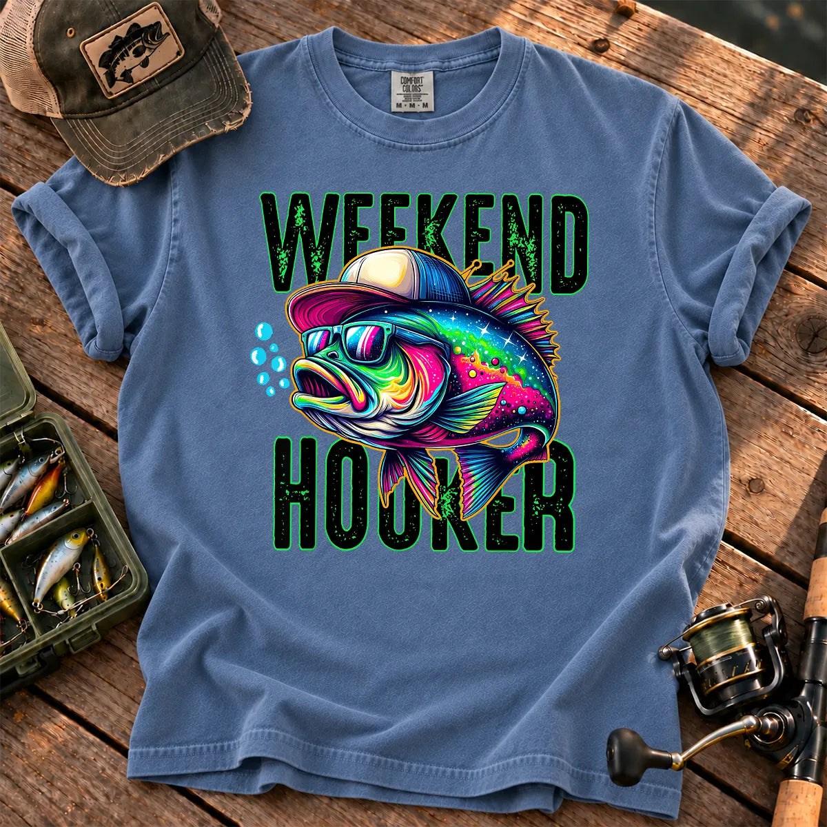 Weekend Hooker Neon Bass T-Shirt in Blue Jean