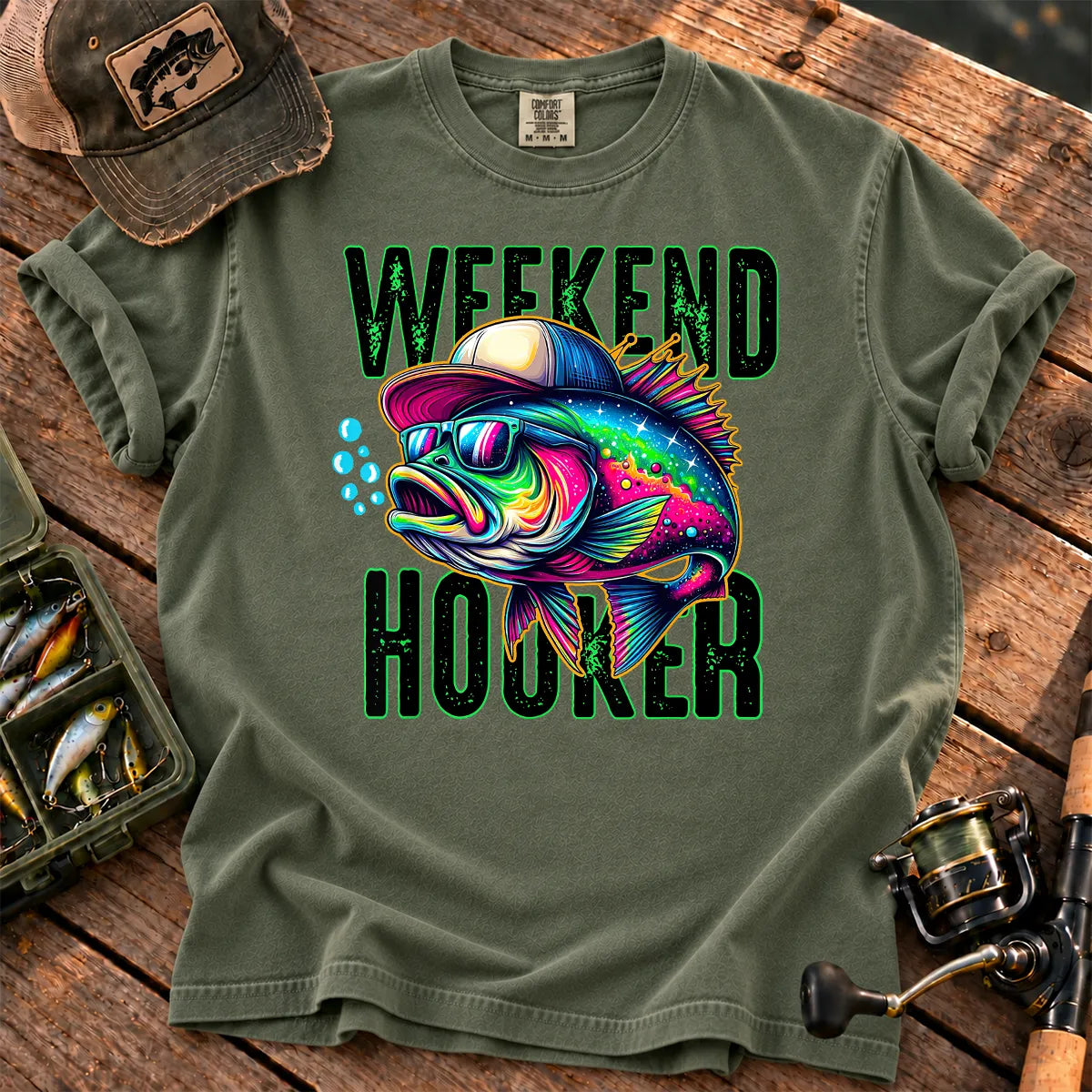 Weekend Hooker Neon Bass T-Shirt in Moss