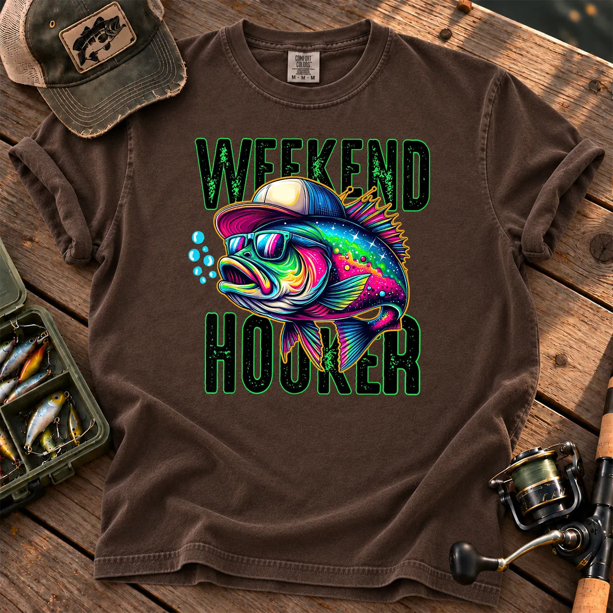 Weekend Hooker Neon Bass T-Shirt in Espresso